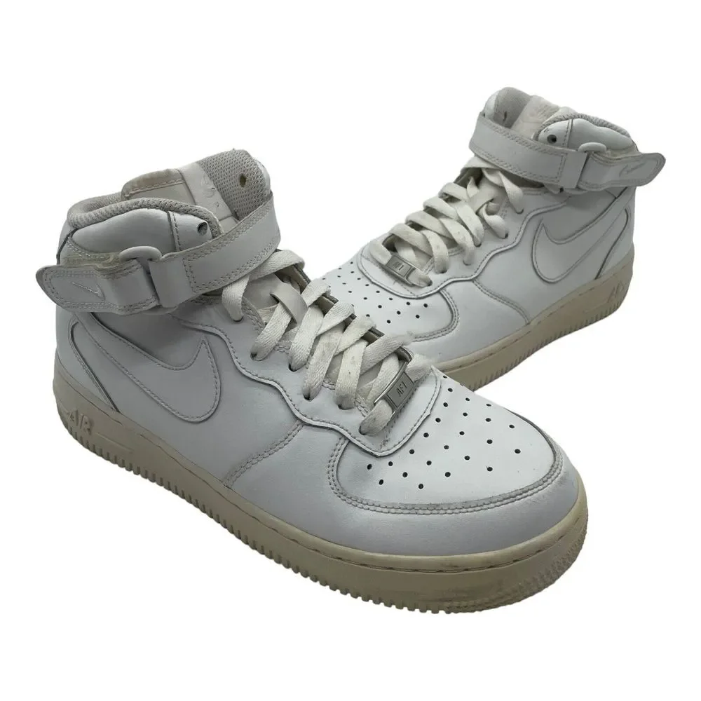 Nike Air Force 1 Mid Sneakers GS Triple White 314195-113 Kids Size 7Y Womens 8.5